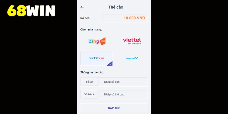 Nhập số seri và số thẻ cào